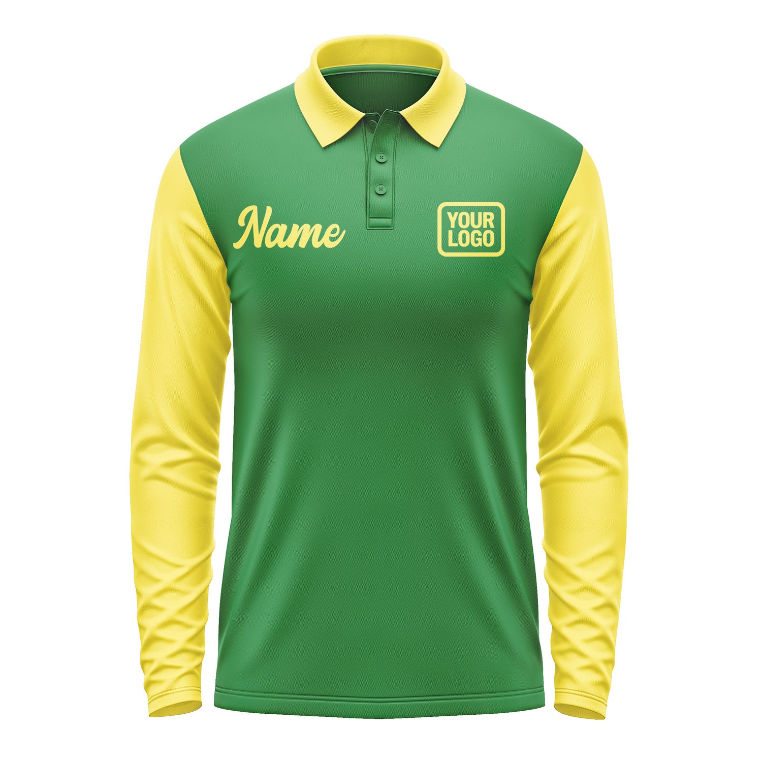 Custom Emerald Green Light Yellow Long Sleeve Polo Shirt Pl242626B126