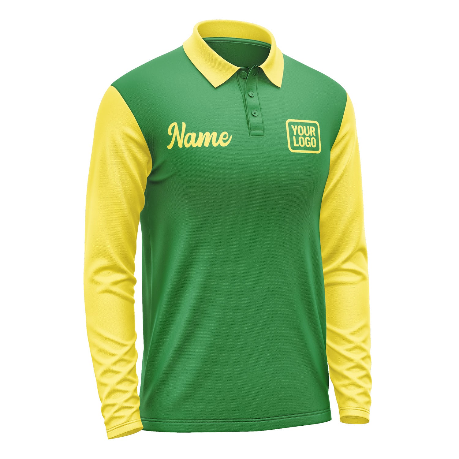 Custom Emerald Green Light Yellow Long Sleeve Polo Shirt Pl242626B126