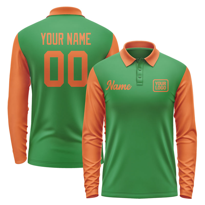 Custom Emerald Green Orange Long Sleeve Polo Shirt Pl242828B128