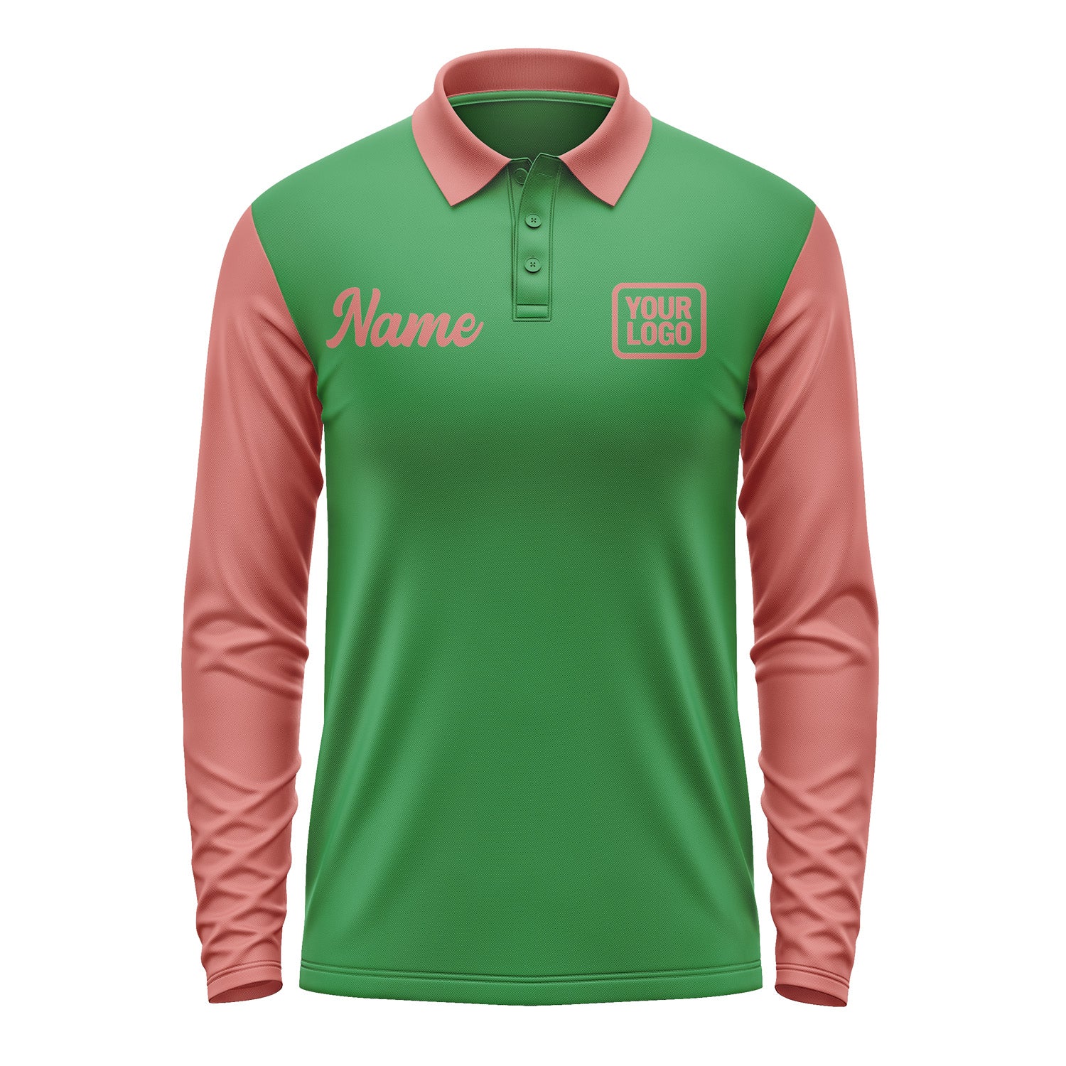 Custom Emerald Green Copper Rose Long Sleeve Polo Shirt Pl242929B129