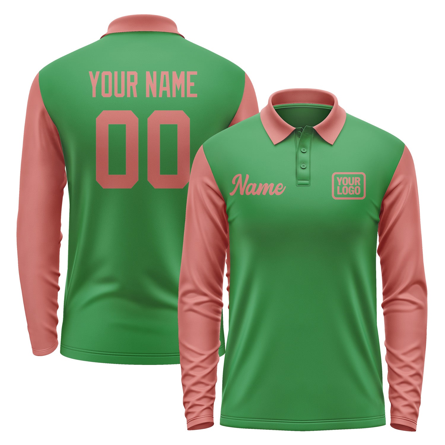 Custom Emerald Green Copper Rose Long Sleeve Polo Shirt Pl242929B129