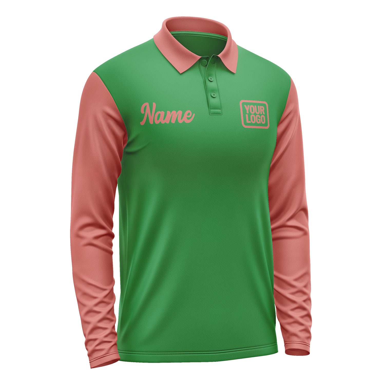Custom Emerald Green Copper Rose Long Sleeve Polo Shirt Pl242929B129