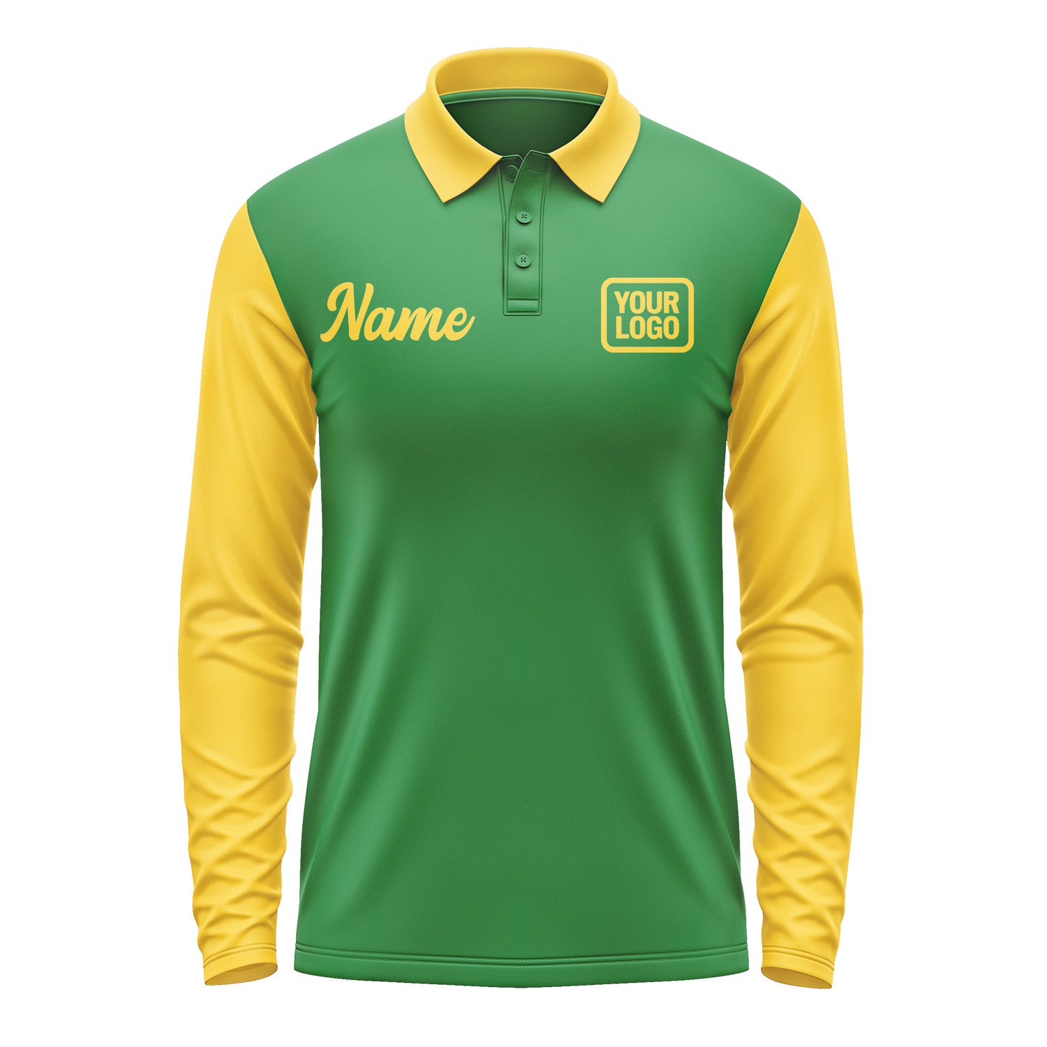 Custom Emerald Green Gold Long Sleeve Polo Shirt Pl243030B130