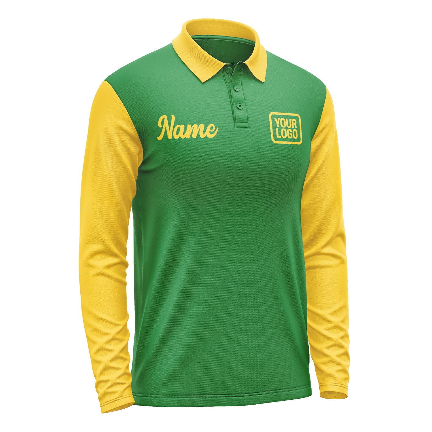 Custom Emerald Green Gold Long Sleeve Polo Shirt Pl243030B130