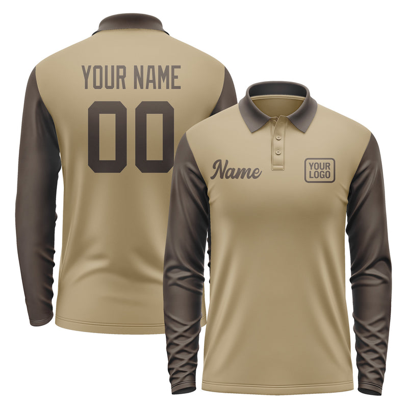 Custom Light Khaki Brown Long Sleeve Polo Shirt Pl250101B101
