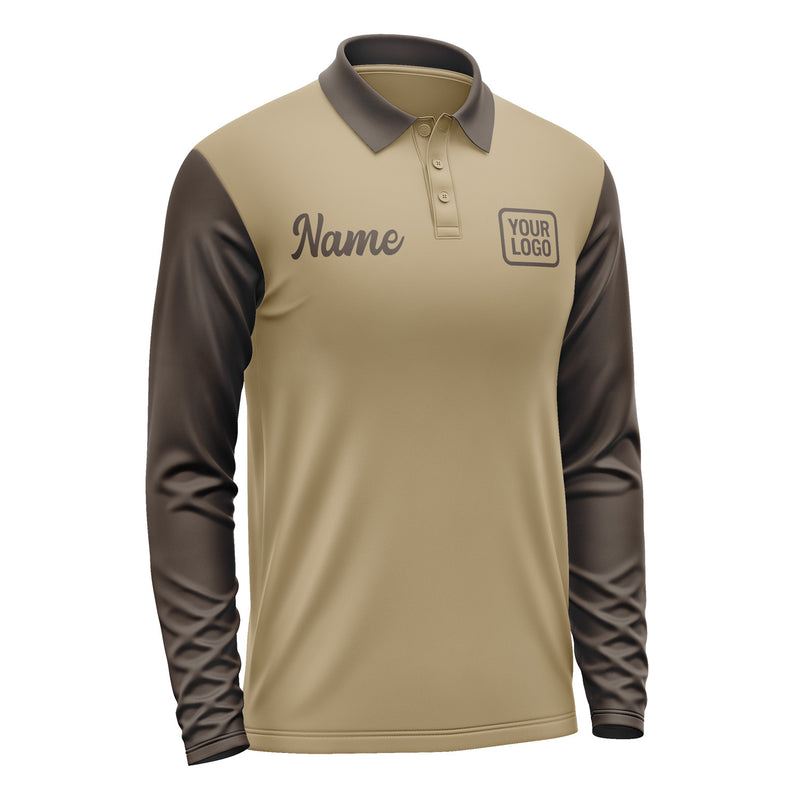 Custom Light Khaki Brown Long Sleeve Polo Shirt Pl250101B101