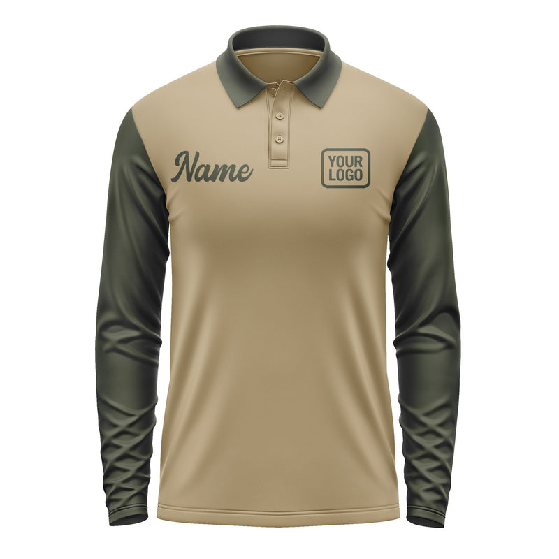 Custom Light Khaki Olive Long Sleeve Polo Shirt Pl250202B102