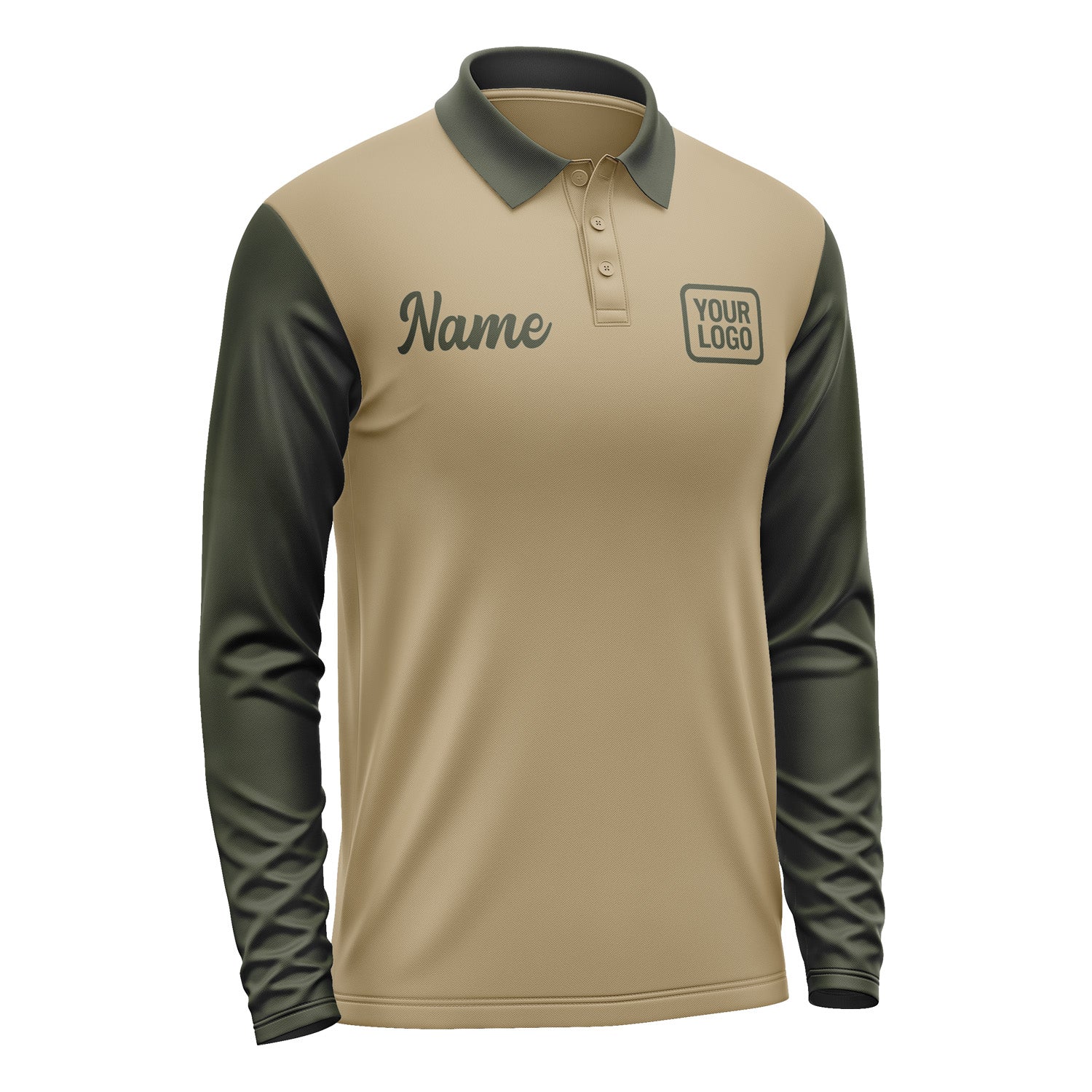 Custom Light Khaki Olive Long Sleeve Polo Shirt Pl250202B102