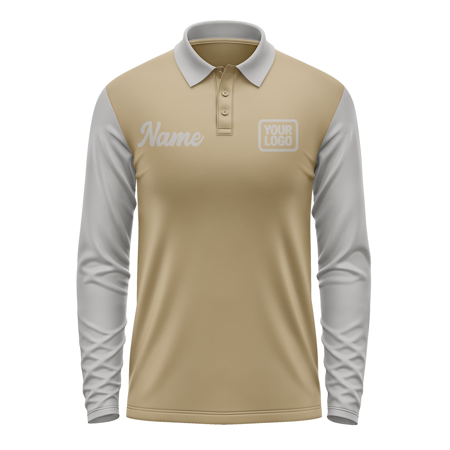 Custom Light Khaki Gray Long Sleeve Polo Shirt Pl250404B104