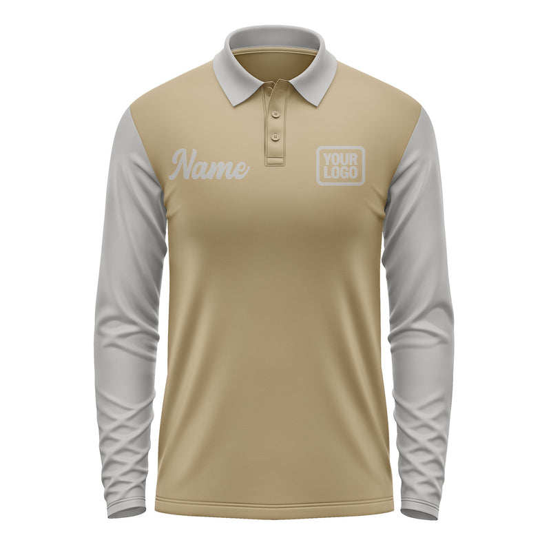 Custom Light Khaki Gray Long Sleeve Polo Shirt Pl250404B104