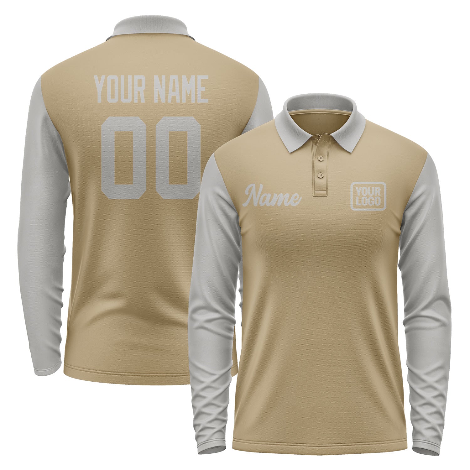 Custom Light Khaki Gray Long Sleeve Polo Shirt Pl250404B104