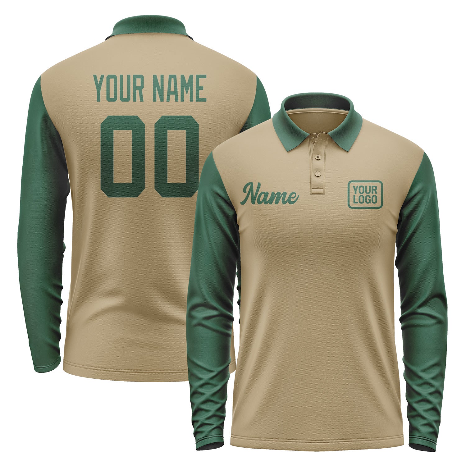 Custom Light Khaki Green Long Sleeve Polo Shirt Pl250505B105