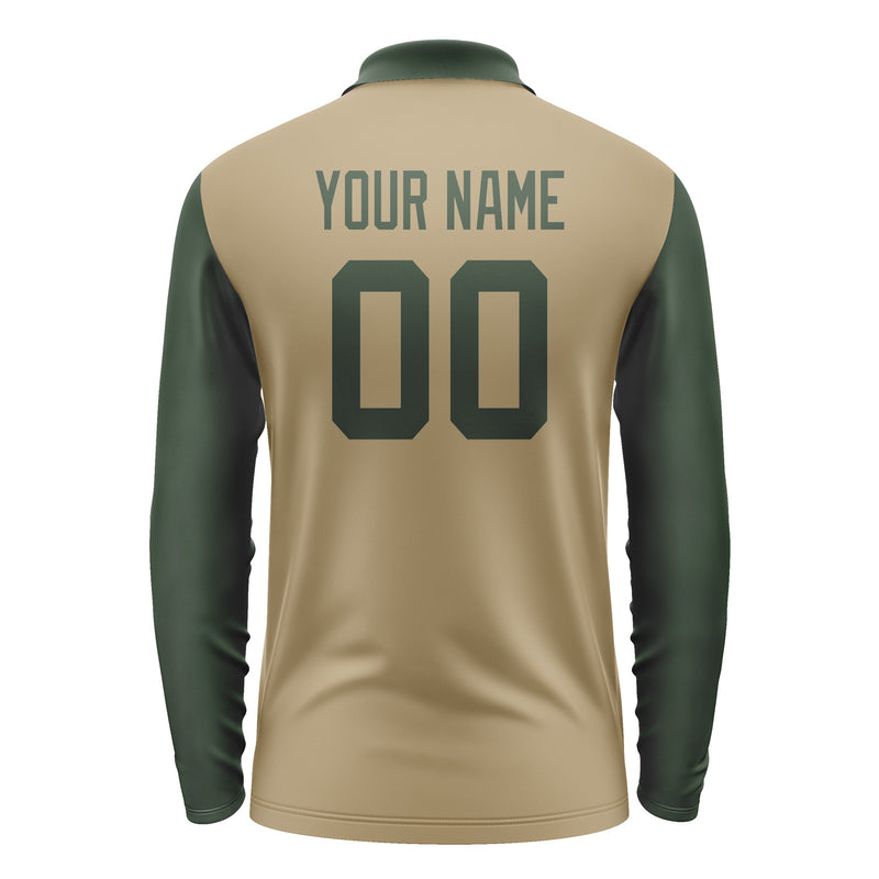Custom Light Khaki Dark Green Long Sleeve Polo Shirt Pl250606B106