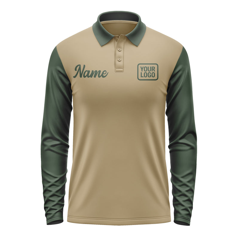 Custom Light Khaki Dark Green Long Sleeve Polo Shirt Pl250606B106