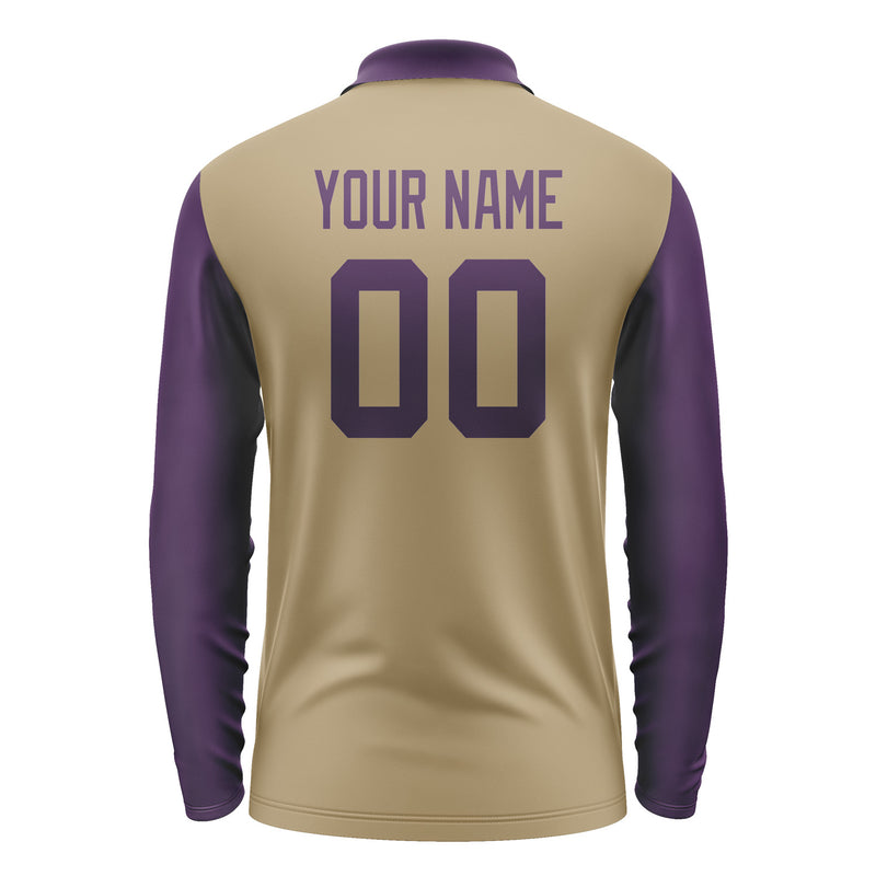 Custom Light Khaki Purple Long Sleeve Polo Shirt Pl250707B107