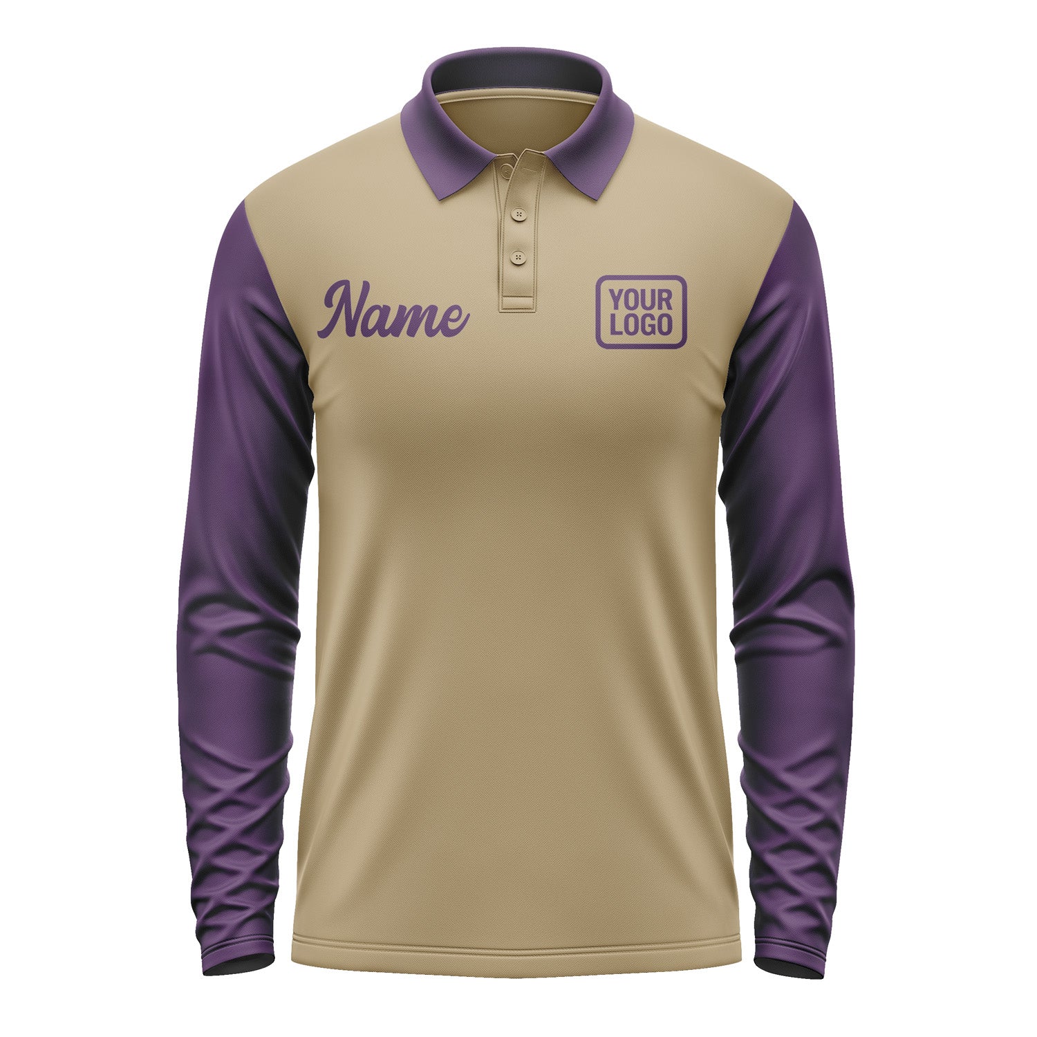 Custom Light Khaki Purple Long Sleeve Polo Shirt Pl250707B107