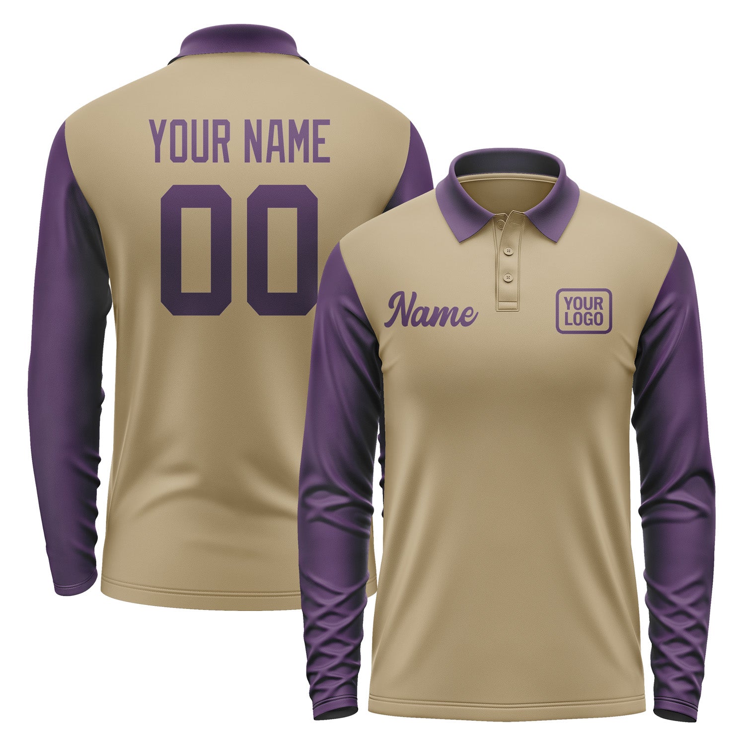 Custom Light Khaki Purple Long Sleeve Polo Shirt Pl250707B107