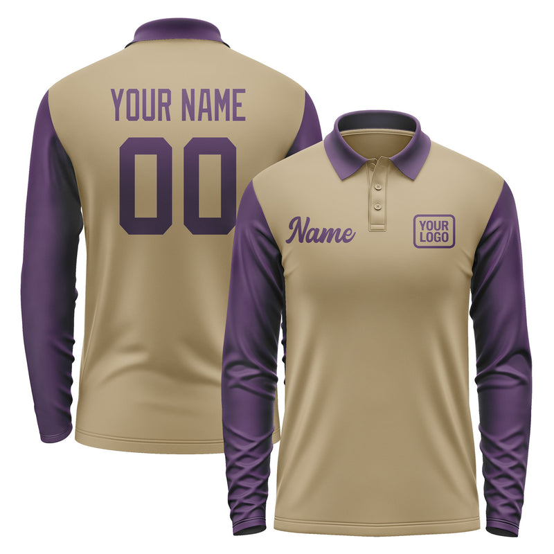 Custom Light Khaki Purple Long Sleeve Polo Shirt Pl250707B107