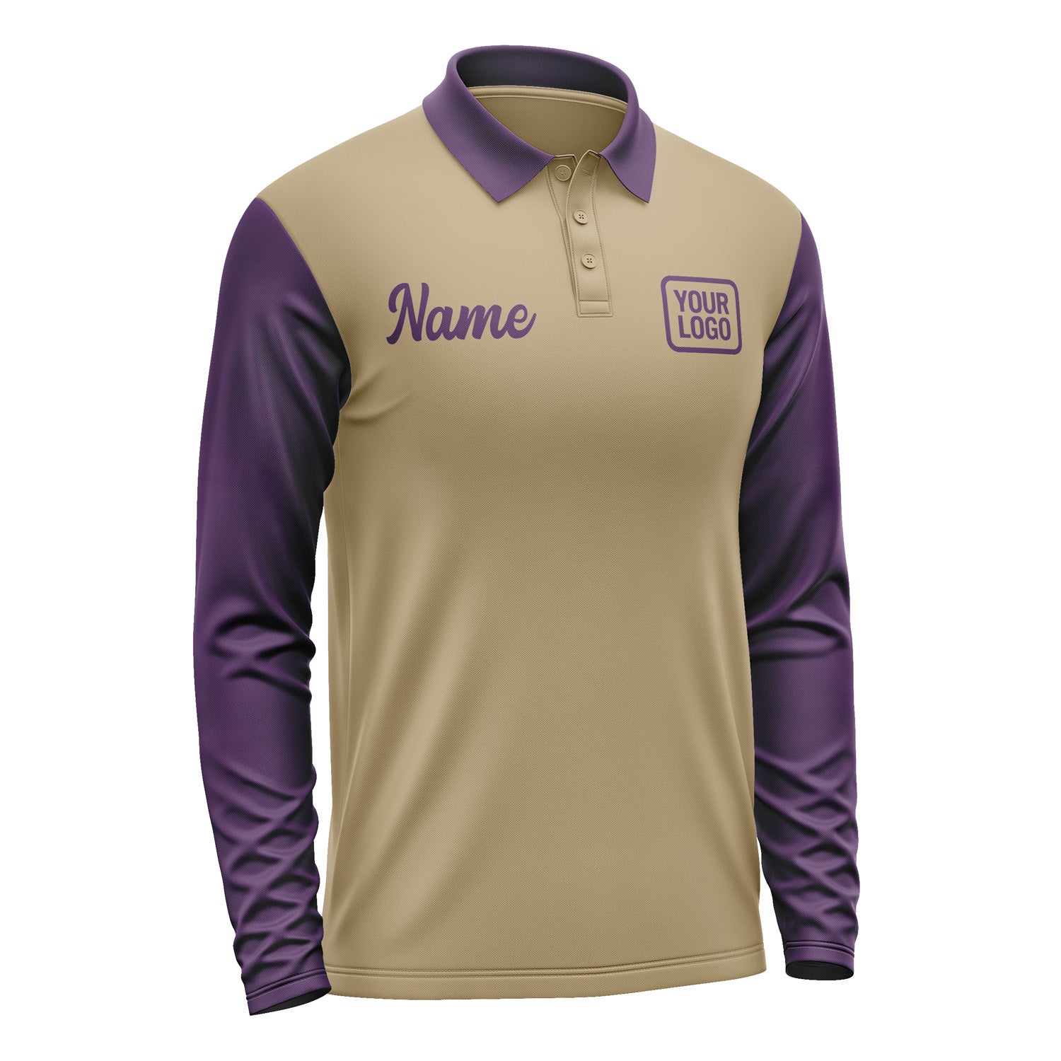 Custom Light Khaki Purple Long Sleeve Polo Shirt Pl250707B107