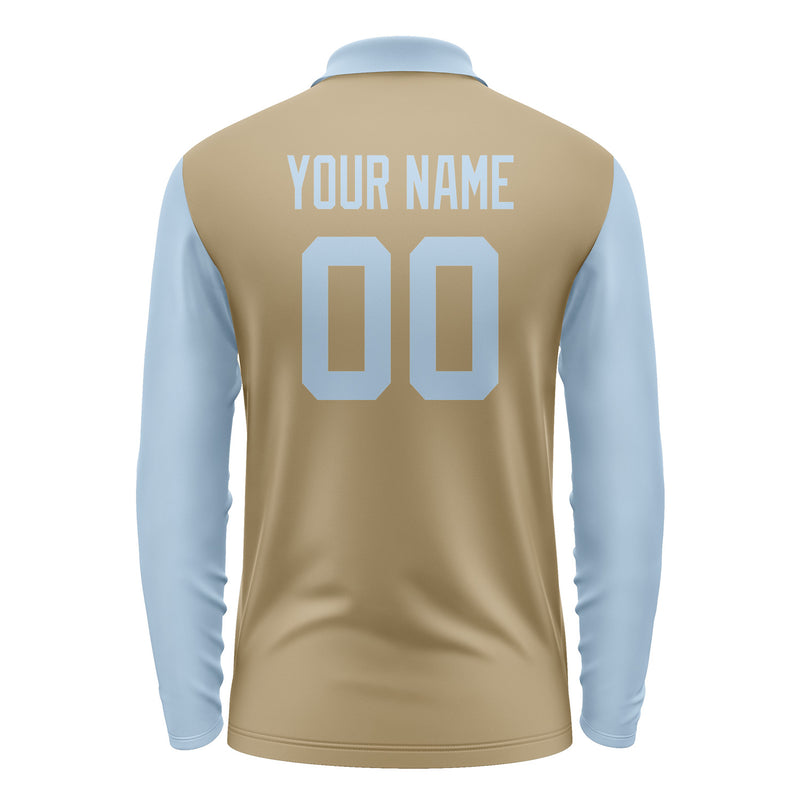 Custom Light Khaki Light Blue Long Sleeve Polo Shirt Pl250808B108