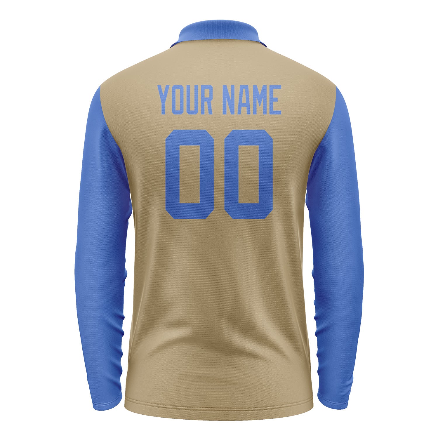Custom Light Khaki Sky Blue Long Sleeve Polo Shirt Pl250909B109