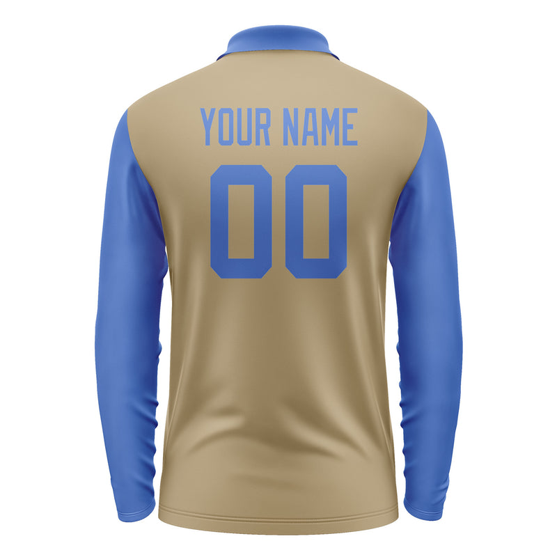 Custom Light Khaki Sky Blue Long Sleeve Polo Shirt Pl250909B109