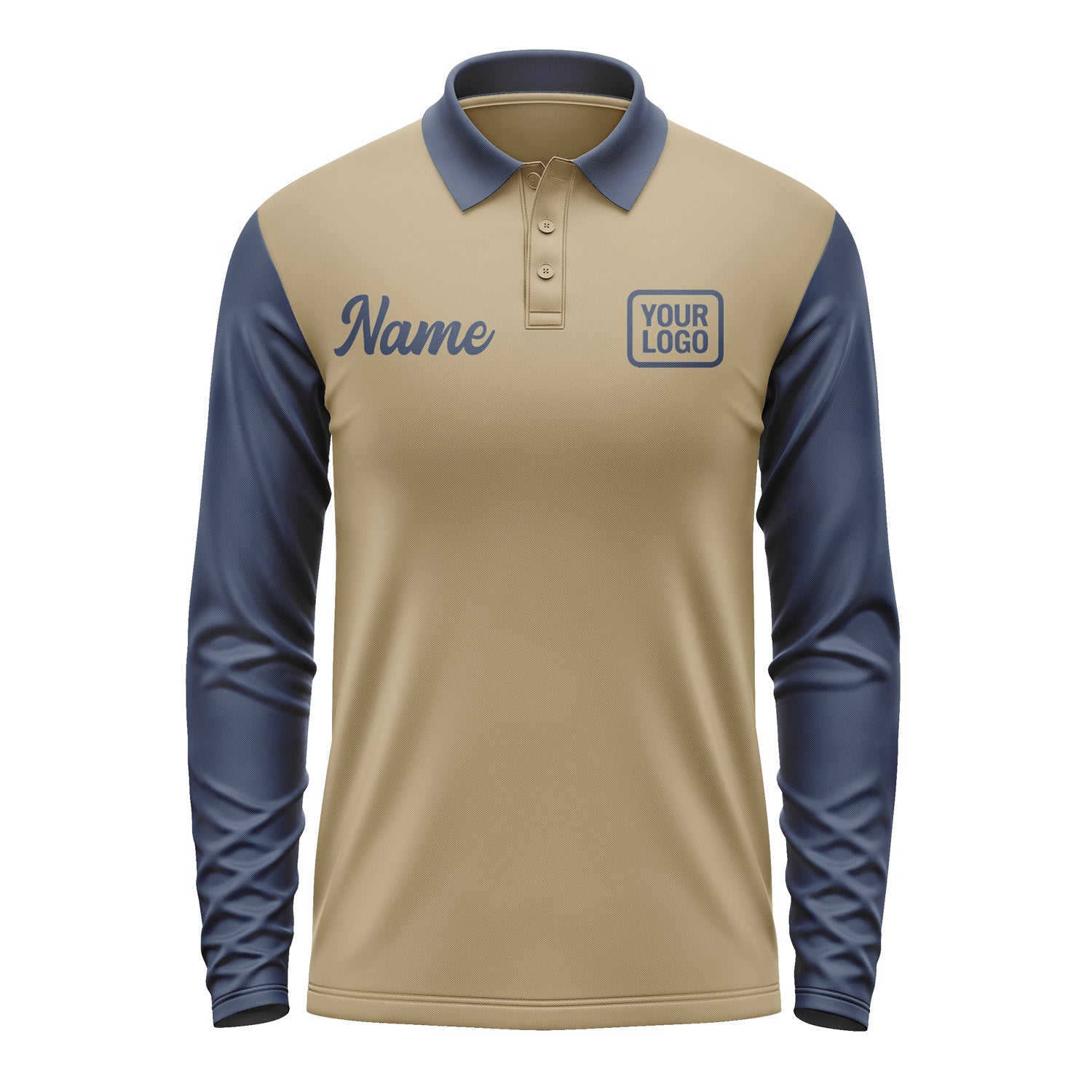 Custom Light Khaki Blue Long Sleeve Polo Shirt Pl251010B110