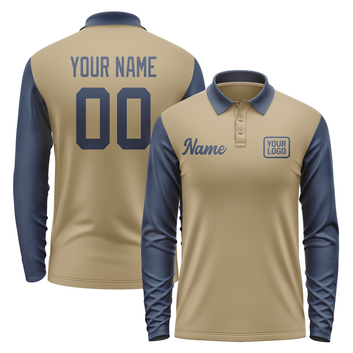 Custom Light Khaki Blue Long Sleeve Polo Shirt Pl251010B110