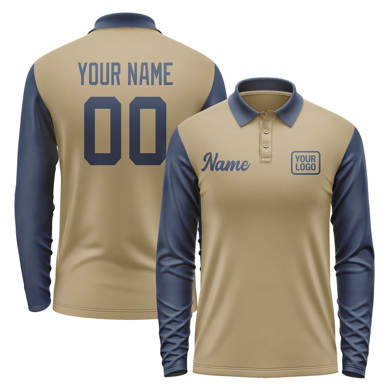 Custom Light Khaki Blue Long Sleeve Polo Shirt Pl251010B110