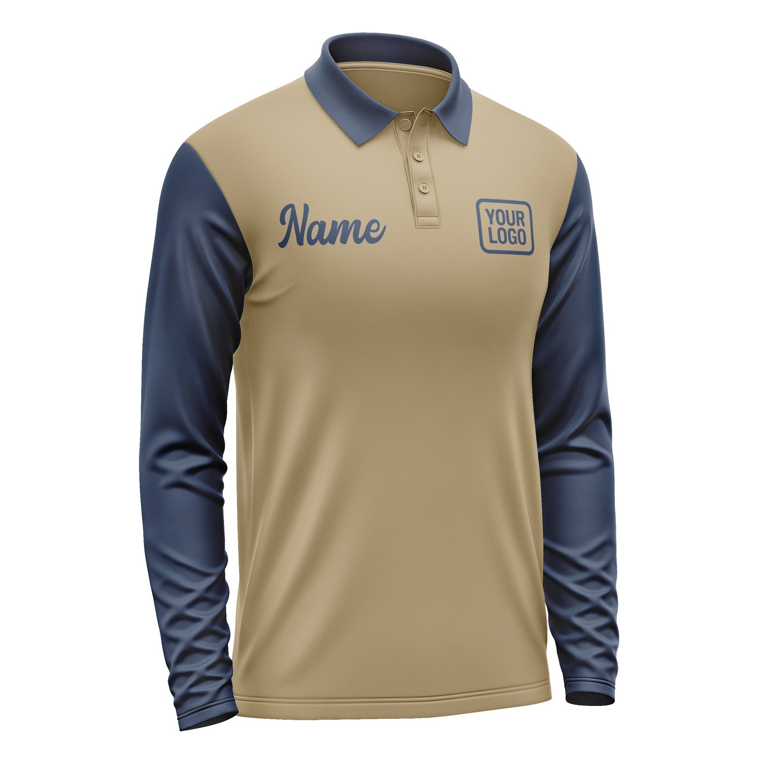 Custom Light Khaki Blue Long Sleeve Polo Shirt Pl251010B110