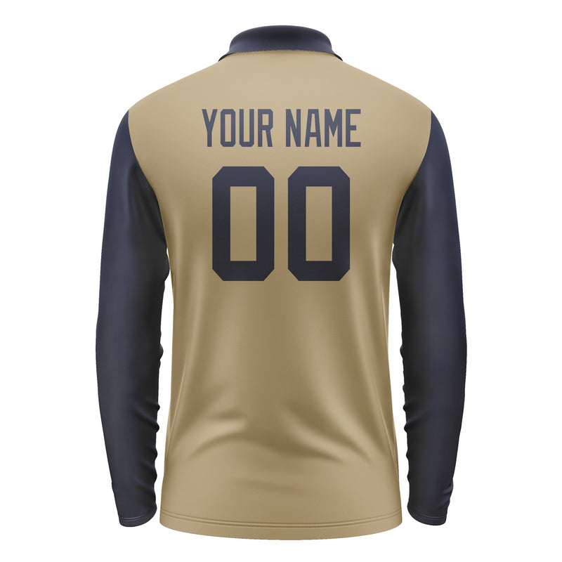 Custom Light Khaki Navy Long Sleeve Polo Shirt Pl251111B111