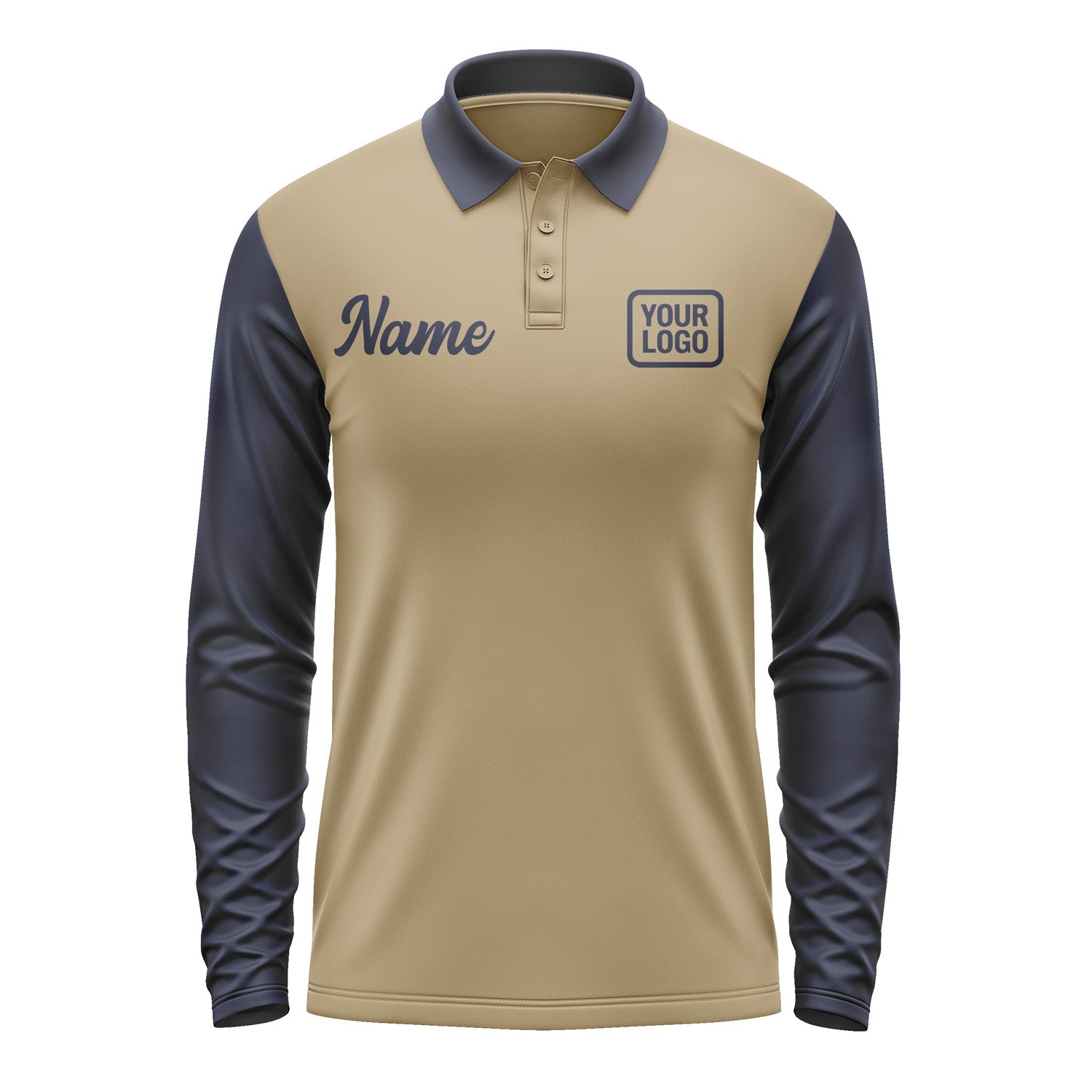 Custom Light Khaki Navy Long Sleeve Polo Shirt Pl251111B111