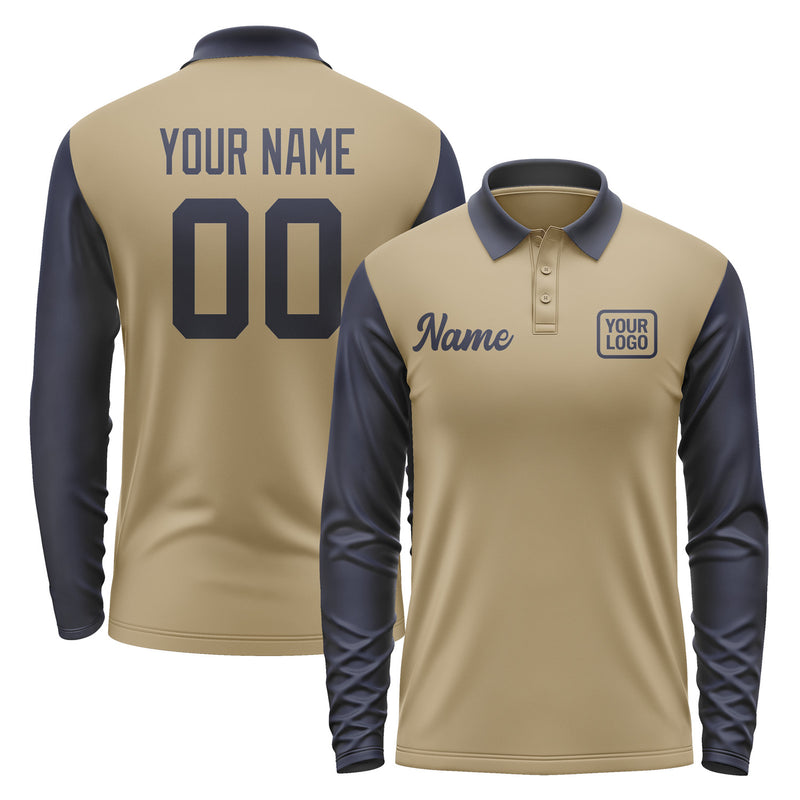 Custom Light Khaki Navy Long Sleeve Polo Shirt Pl251111B111