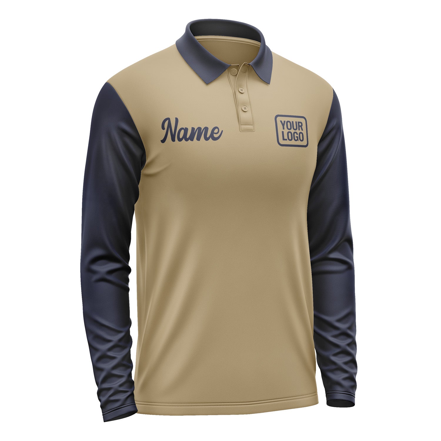 Custom Light Khaki Navy Long Sleeve Polo Shirt Pl251111B111
