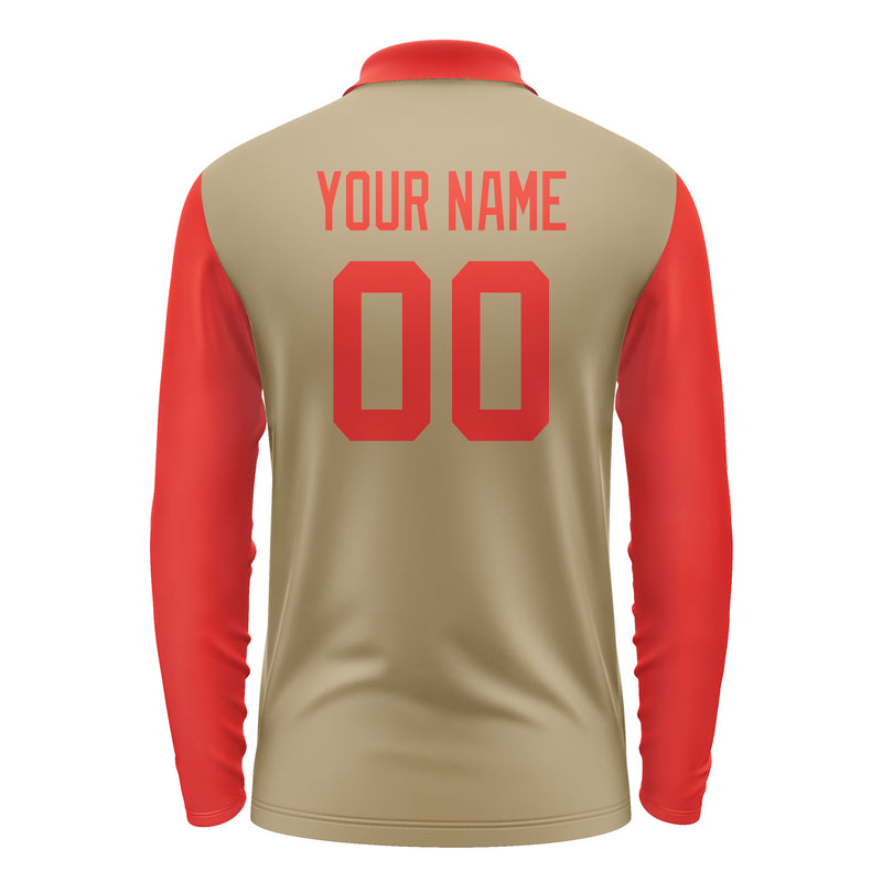 Custom Light Khaki Orange Red Long Sleeve Polo Shirt Pl251212B112