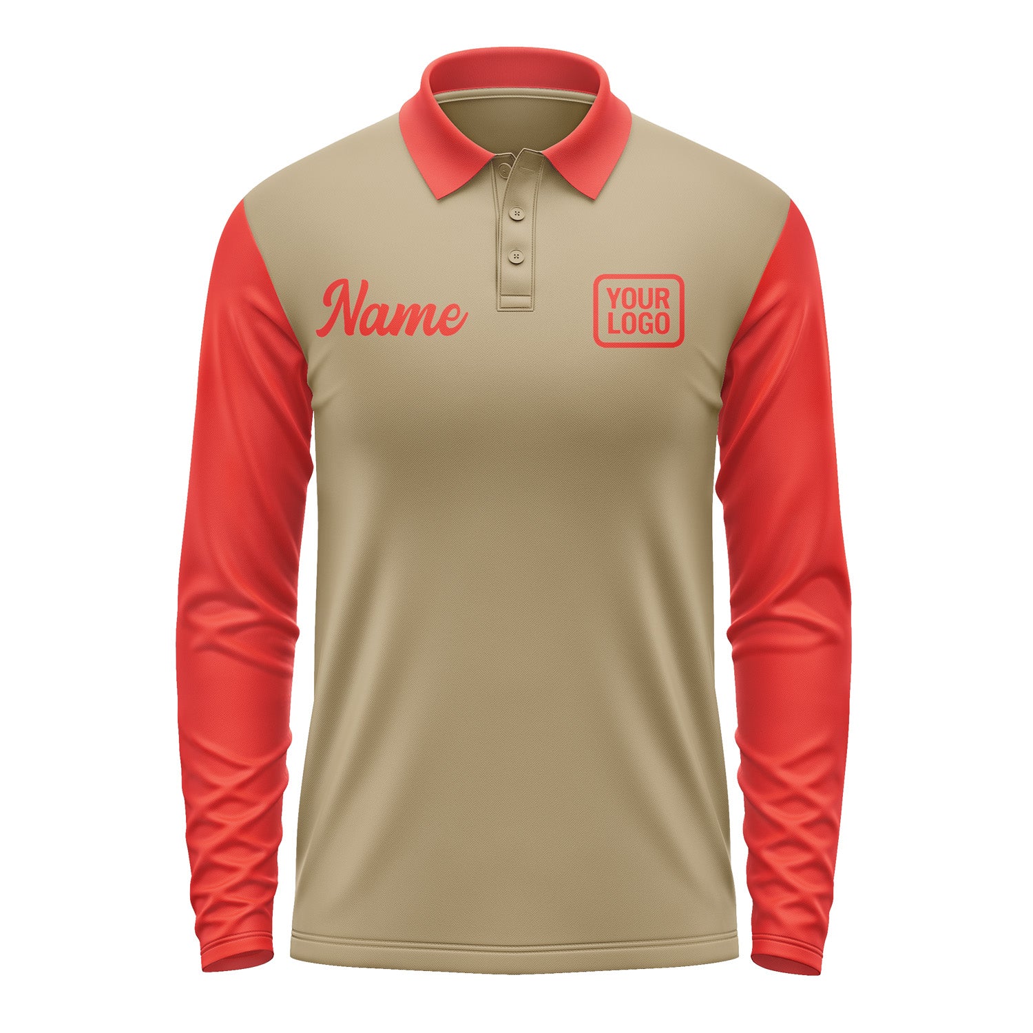Custom Light Khaki Orange Red Long Sleeve Polo Shirt Pl251212B112