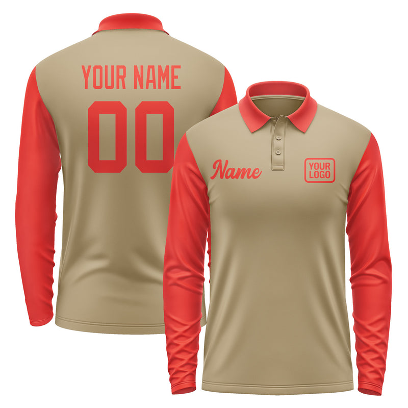Custom Light Khaki Orange Red Long Sleeve Polo Shirt Pl251212B112
