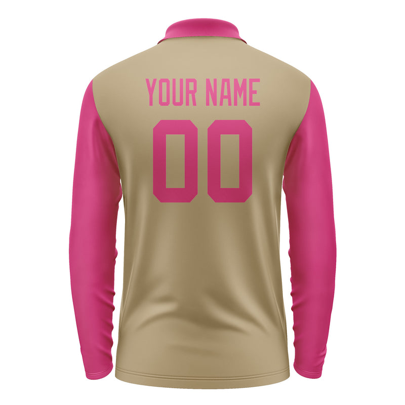 Custom Light Khaki Pink Long Sleeve Polo Shirt Pl251313B113