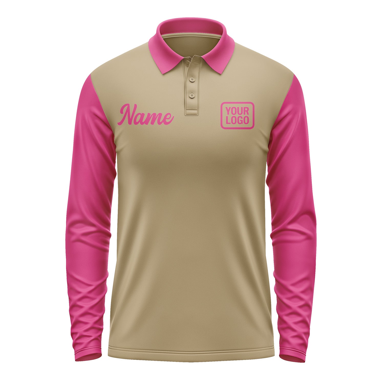Custom Light Khaki Pink Long Sleeve Polo Shirt Pl251313B113