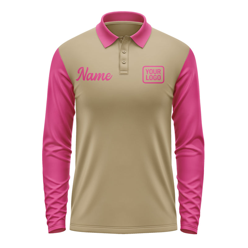 Custom Light Khaki Pink Long Sleeve Polo Shirt Pl251313B113