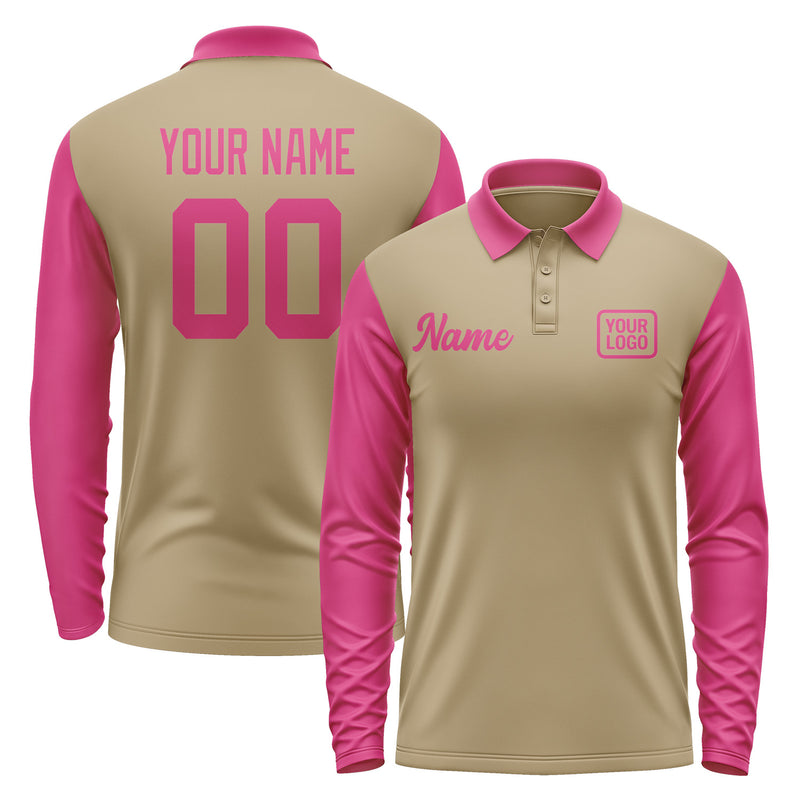 Custom Light Khaki Pink Long Sleeve Polo Shirt Pl251313B113