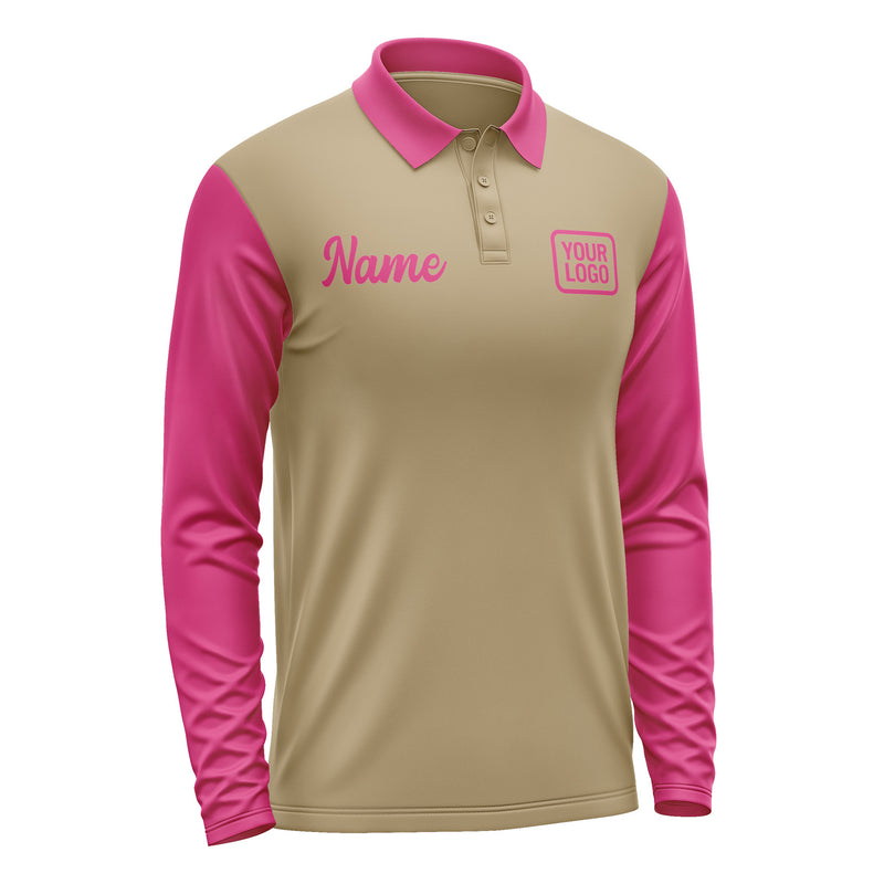 Custom Light Khaki Pink Long Sleeve Polo Shirt Pl251313B113