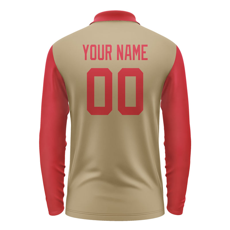 Custom Light Khaki Red Long Sleeve Polo Shirt Pl251414B114