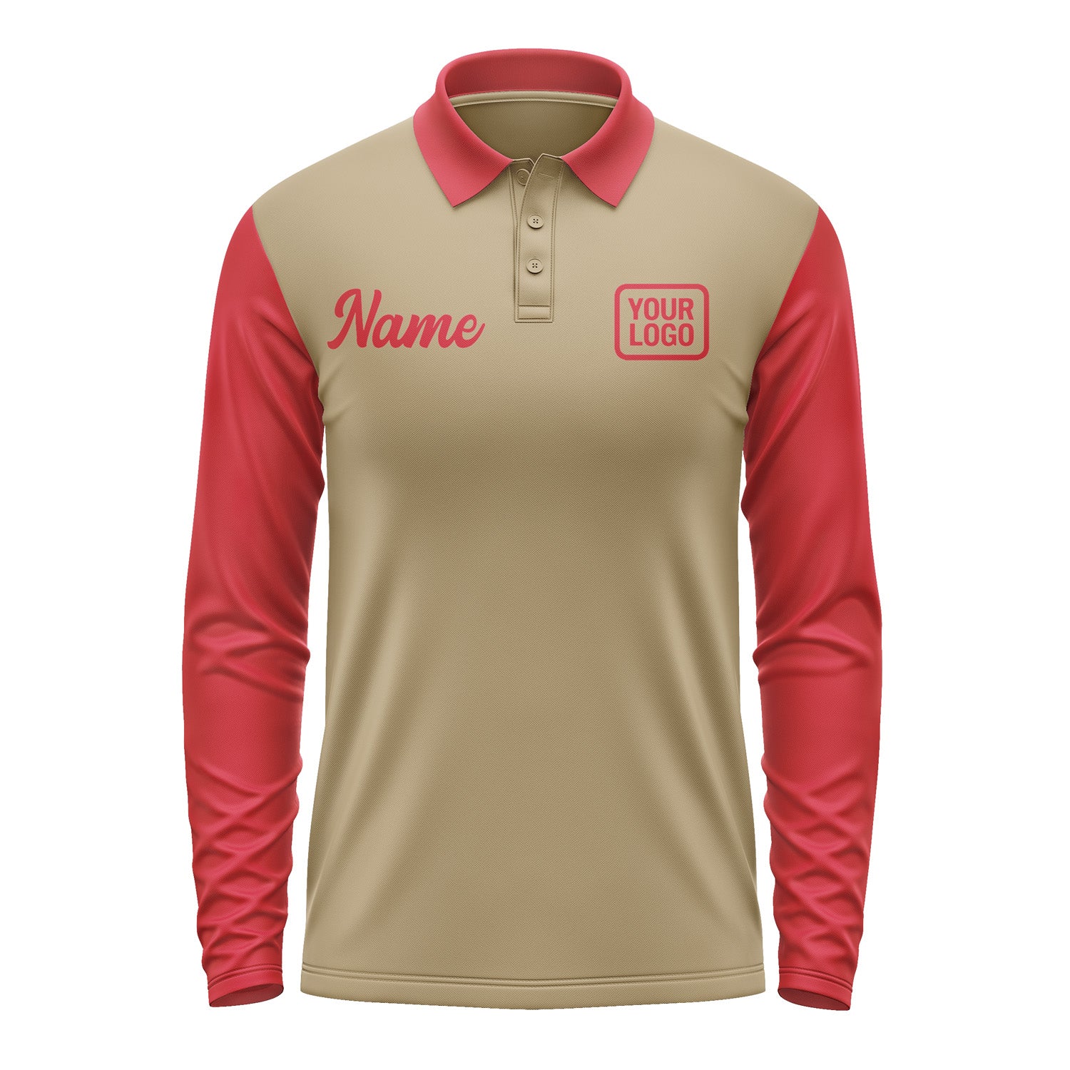 Custom Light Khaki Red Long Sleeve Polo Shirt Pl251414B114