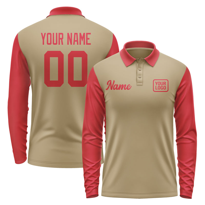 Custom Light Khaki Red Long Sleeve Polo Shirt Pl251414B114