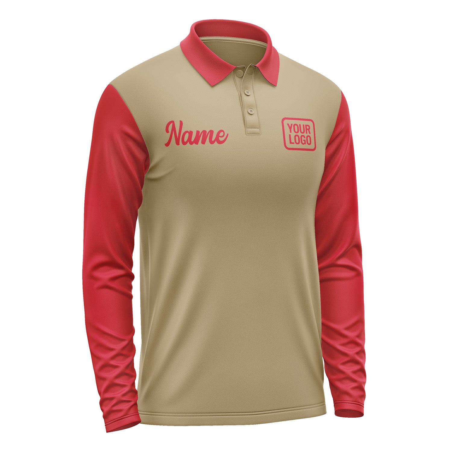 Custom Light Khaki Red Long Sleeve Polo Shirt Pl251414B114
