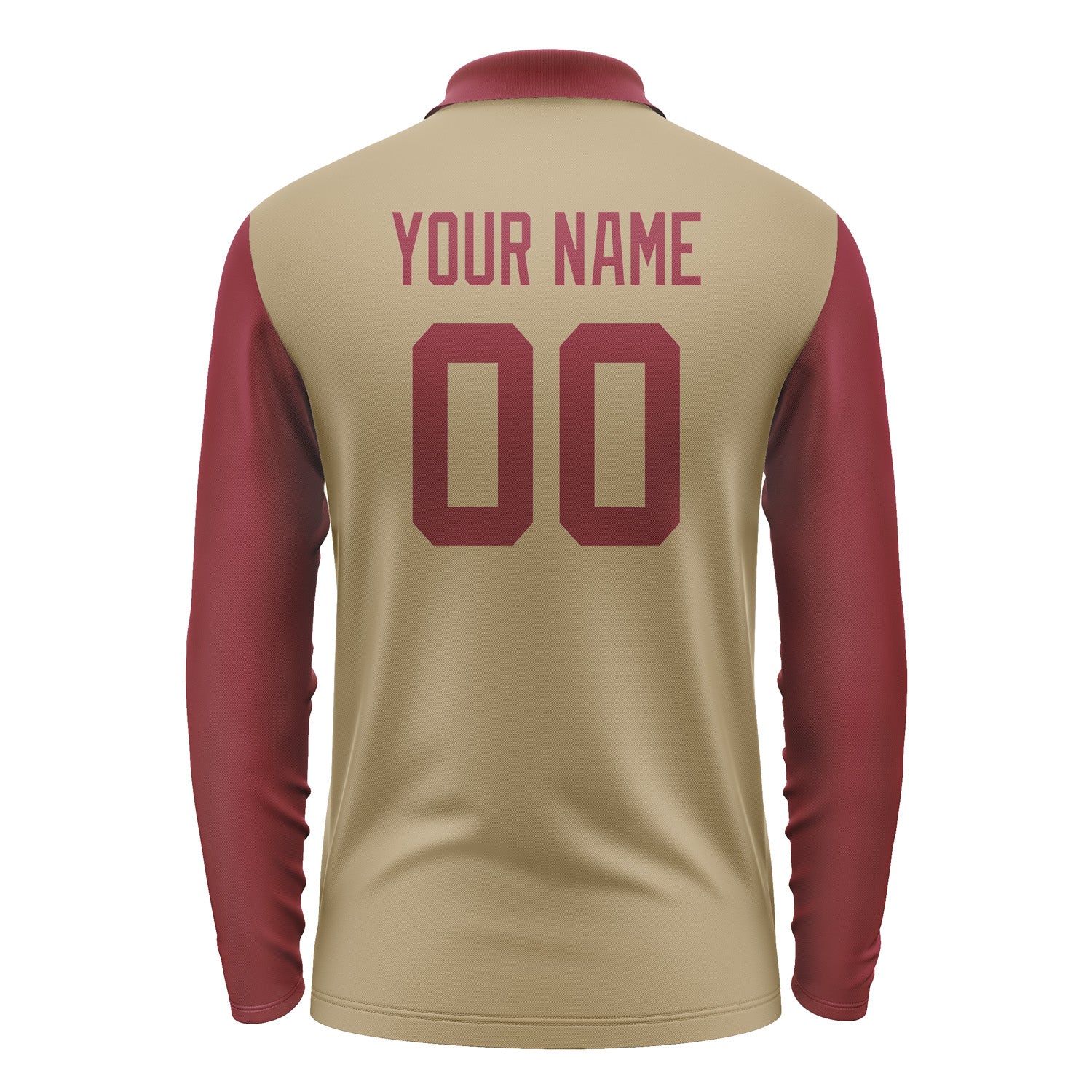 Custom Light Khaki Crimson Red Long Sleeve Polo Shirt Pl251515B115