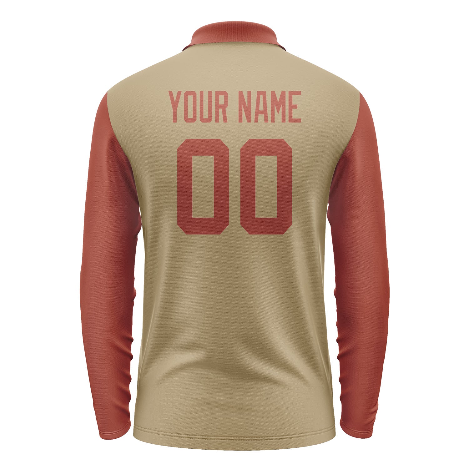 Custom Light Khaki Coral Red Long Sleeve Polo Shirt Pl251616B116