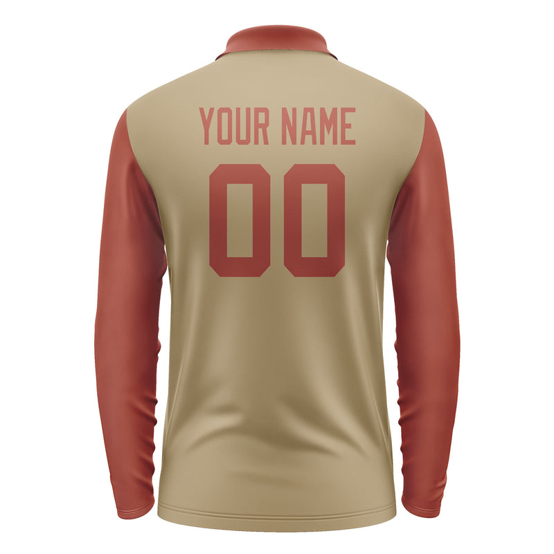 Custom Light Khaki Coral Red Long Sleeve Polo Shirt Pl251616B116