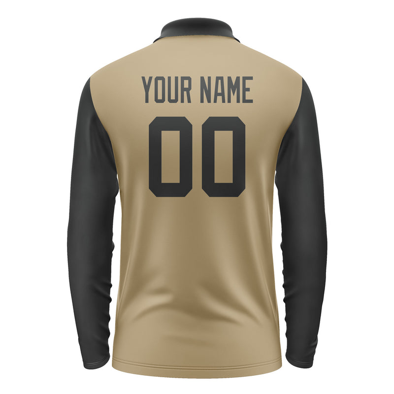 Custom Light Khaki Black Long Sleeve Polo Shirt Pl251717B117